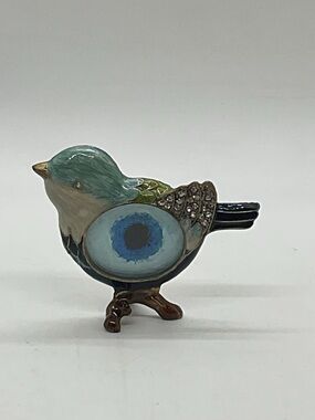Decorative Blue Green Bird Pin Brooch - Enamel Accent